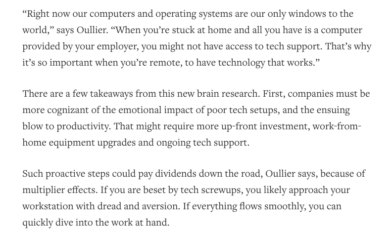 oullier's tweet photo. Brain and #mentalhealth of people working from home is a priority. 

@Reuters reports on @emotiv's partnership with @delltech leveraging rigorous (neuro)science to show that bad tech =  ↗️ #stress levels &amp; ↘️ productivity
 
🧠https://t.co/KkDoVipqp7

#brainontech #WFH @YGLvoices https://t.co/oKlyyYfLQu