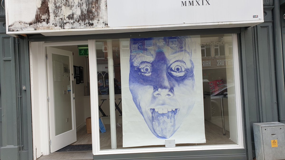 If anyone's about Dundalk keep an eye out for this on Clanbrassil St. My talented daughter did it, a student in St. Vincent's, her proud teacher had it hung to show the world! #LouthChat #aromabuff