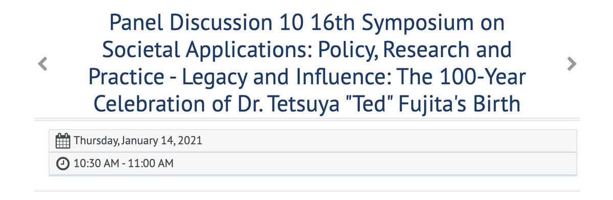 Please join a convo at #AMS2021 celebrating Dr. Fujita w/ Dr. Greg Forbes, Dr. Roger Wakimoto, Mr. Akira Kaneuji and Mr. Michael Rossi. Watch Rossi's film "Mr. Tornado" and view AMS presentations before you come!  1/14/21 10:30-11 ET. Film here:
pbs.org/wgbh/americane…