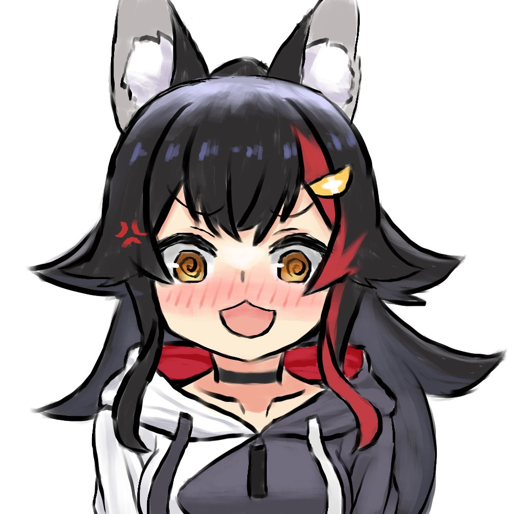 ookami mio 1girl animal ears solo black hair wolf ears hood streaked hair  illustration images