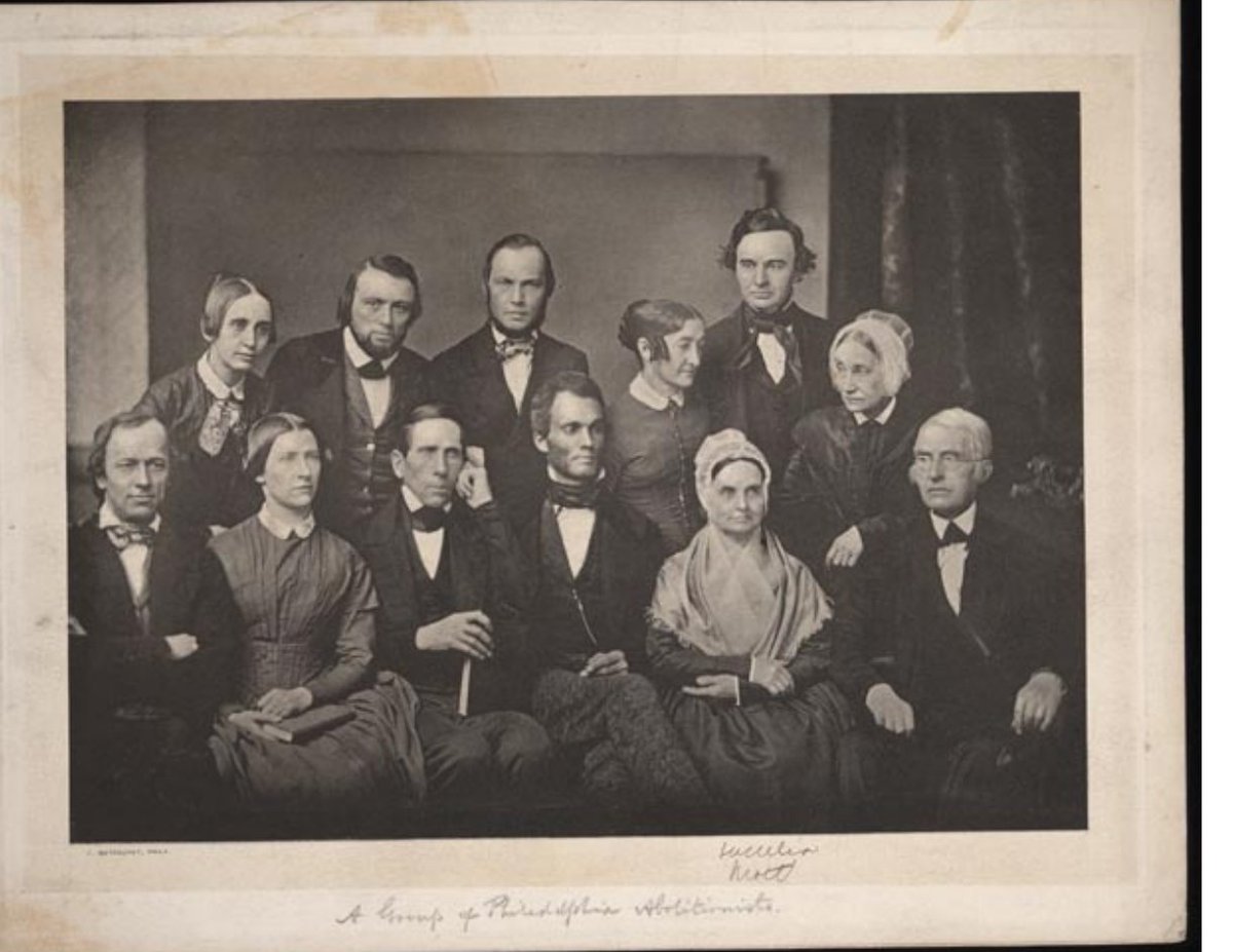 His motion failed. Women were not seated. But friendships between women and men that developed in abolitionist organizing contributed to the emergence of a feminist consciousness in the US.Lucretia Mott (front in bonnet), between her husband James and Robert Purvis.