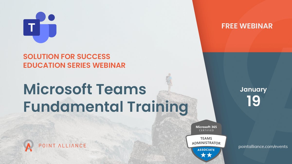 tothepointwkly's tweet photo. Microsoft Teams Fundamental Training. Learn how Microsoft Teams help you communicate with your team, track projects, manage shared files, and more. Tuesday, Jan 19 11:30am EST. Register today! https://t.co/CzLnn3tEAg #microsoft #microsoftteams #solutionsforsuccess #freewebinar https://t.co/XdLZGo9vzn