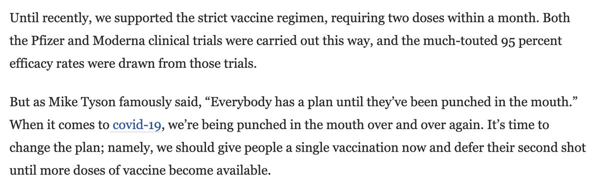 While a bit less scholarly than Prof. Siembieda, Mike Tyson also had something useful to say about this matter (below from our WashPo piece). The original vaccination plans sounded OK in November (kind of), but here we are in January & these plans are failing miserably. (11/12)