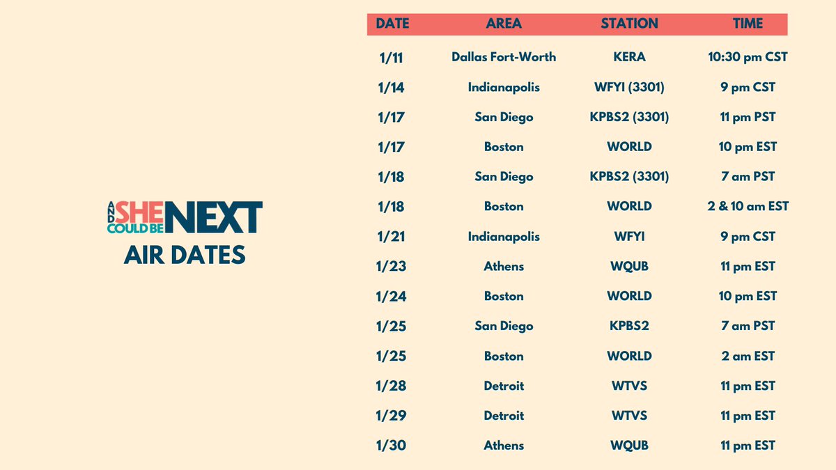 Shecouldbenext's tweet image. Wondering when you can finally see #AndSheCouldBeNext? We're airing in a city near you!  Start planning for your virtual watch party by tagging a friend! #ASCBN #StepIntoPower #PBS