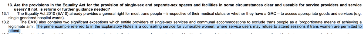 'Don't worry women, you'll still be allowed female only services for things like Rape Crisis, the law says so.... oh, did the Survivor's Network say that anyone who wants a female only service is a nasty bitch, um, nothing to do with us.' https://committees.parliament.uk/writtenevidence/16879/html/?fbclid=IwAR3-OHhW8-gq_AhVN4sbrkp0NUJukubHjij1YZvkqQ3WF8afisfhbT-Ne8U