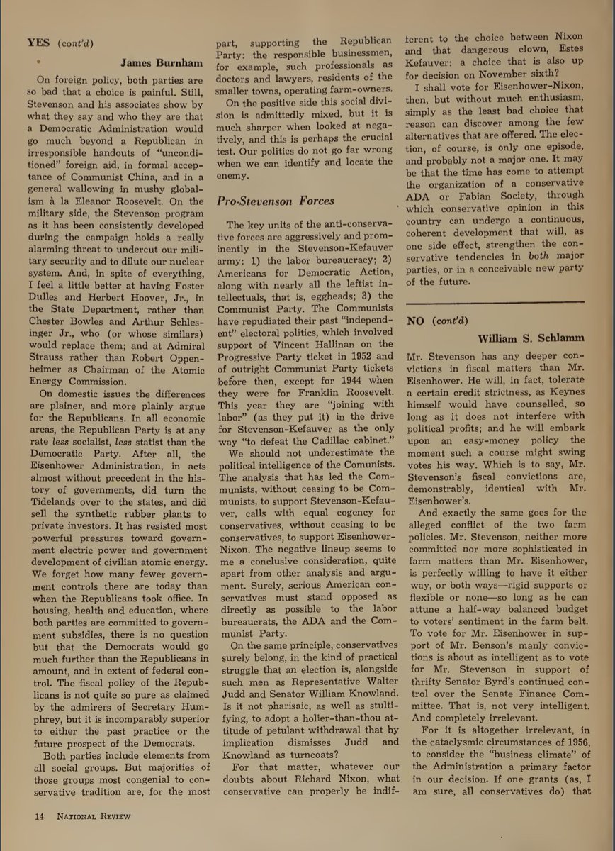 The magazine didn't endorse Eisenhower, instead offering a point/counterpoint discussion of the merits of a Republican liberal.
