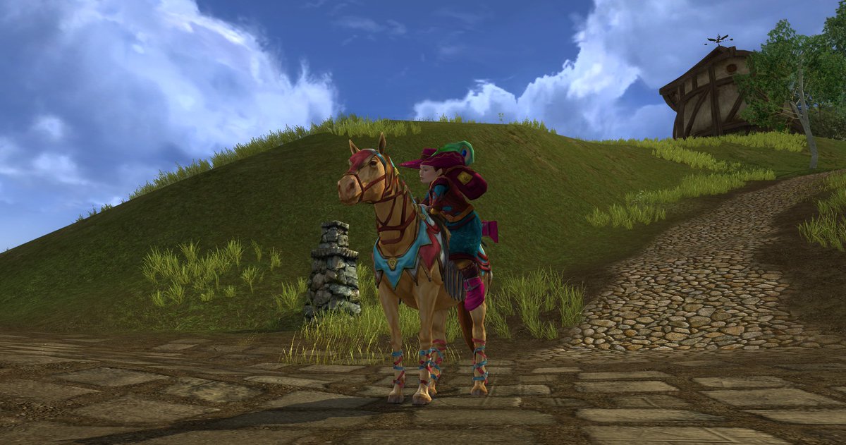 PontinFinnberry's tweet photo. Colorful Minstrel outfit in #Lotro with Steed of the Minstrel #Lotrofamily #Lotrocosmetics https://t.co/1M7aaPREEm