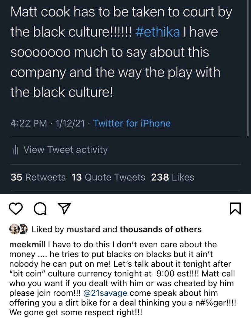 msknewsofficial's tweet photo. #MeekMill calls out the #CEO of #Ethika #MattCook for playing with black culture. 👀 @MeekMill @ethika https://t.co/b1IQwFMHvC