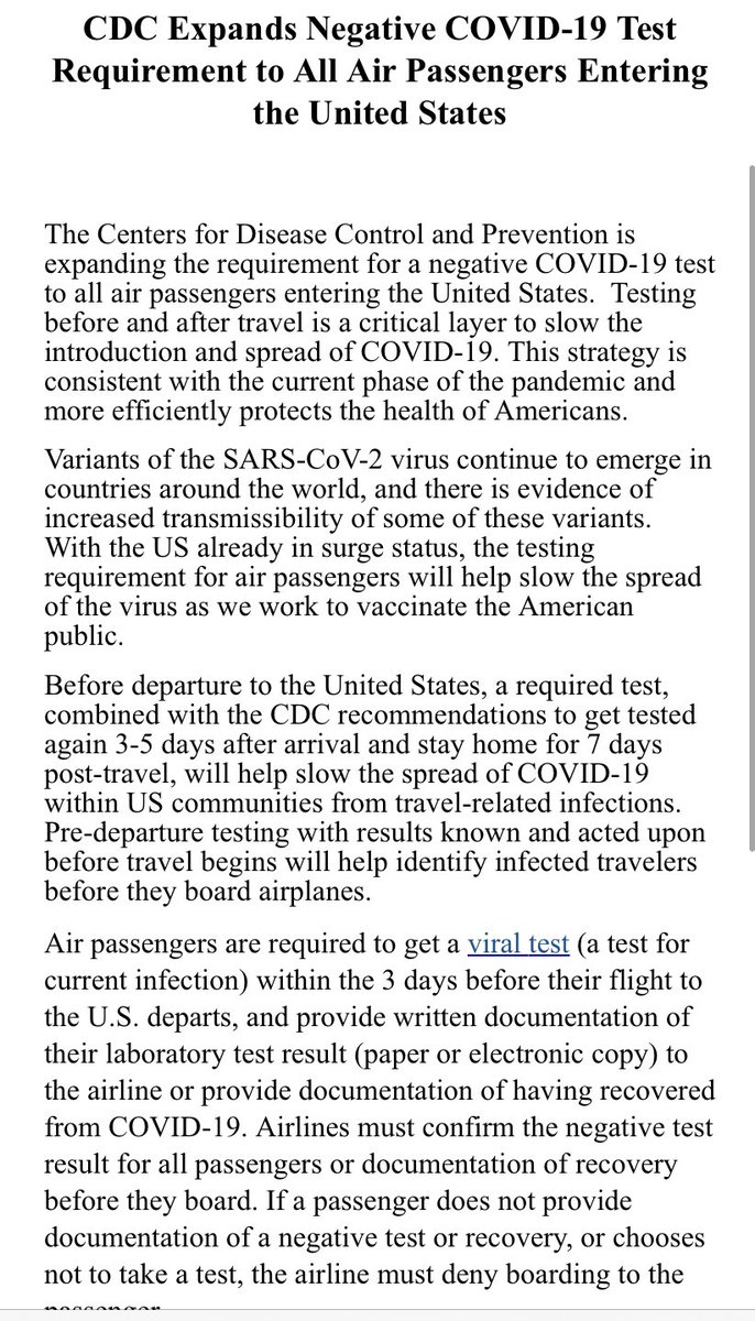 SweeneyABC's tweet photo. BREAKING: The CDC says ALL U.S. bound passengers must have a negative COVID test or they will be denied boarding starting Jan. 26. https://t.co/7TRfAhMCQ4