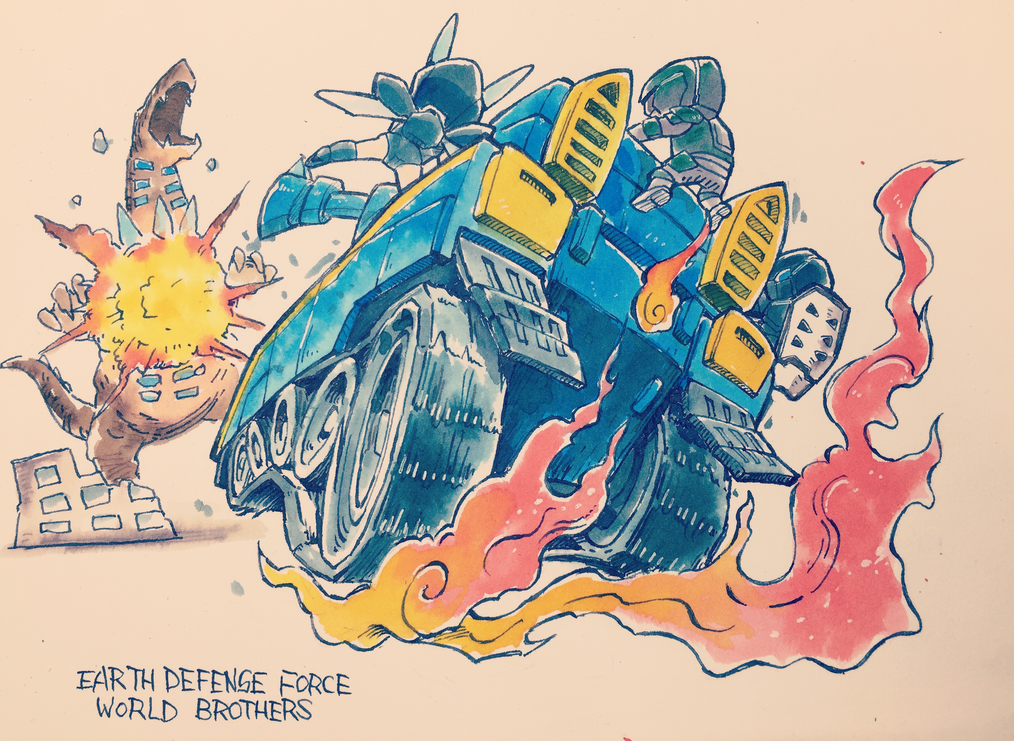 アカハナドラゴン Illustrator 運転手以外のパーティメンバーが戦闘ビークルにしがみついて乗ってるのが可愛い 万年筆イラスト 地球防衛軍 デジボクedf T Co M01wvfnuyf Twitter