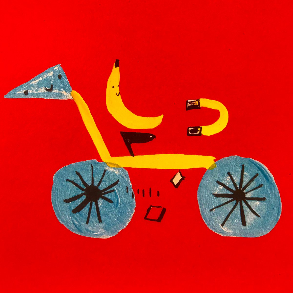 Here’s a banana riding a bike. Please enjoy my art print: “Banana Seat”