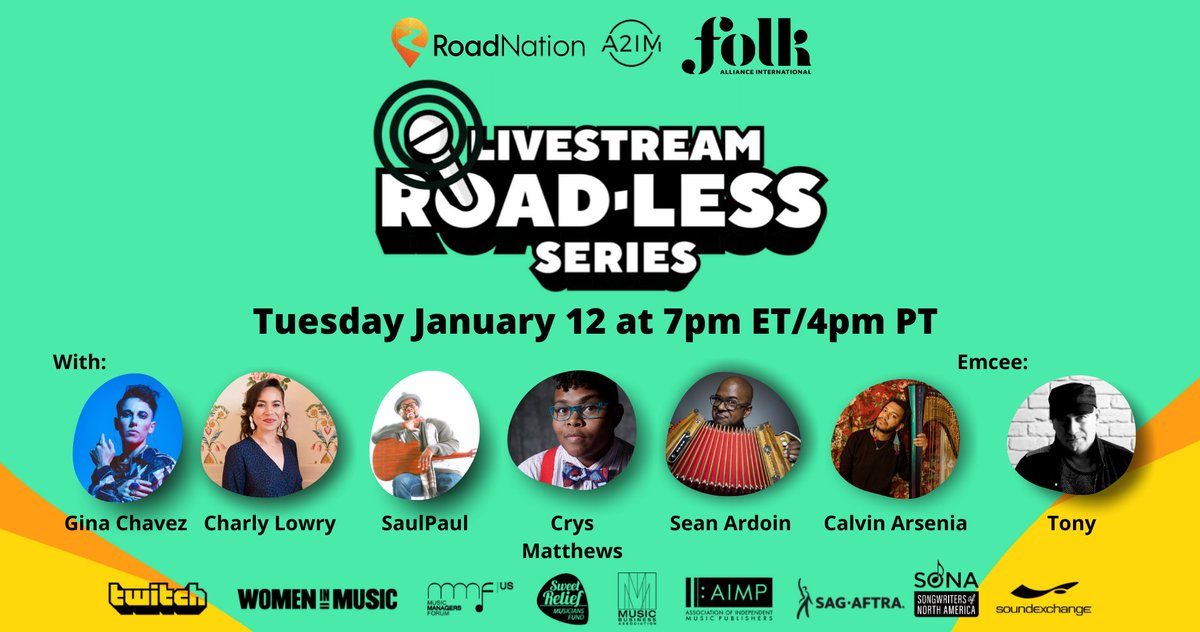 Cap your Tuesday off with some quality #indiemusic during today's #RoadLessSeries presented by @RoadNation & @A2IM. Head to twitch.com/roadnationoffi… at 4 p.m. PT/7 p.m ET and #SupportIndieArtists
