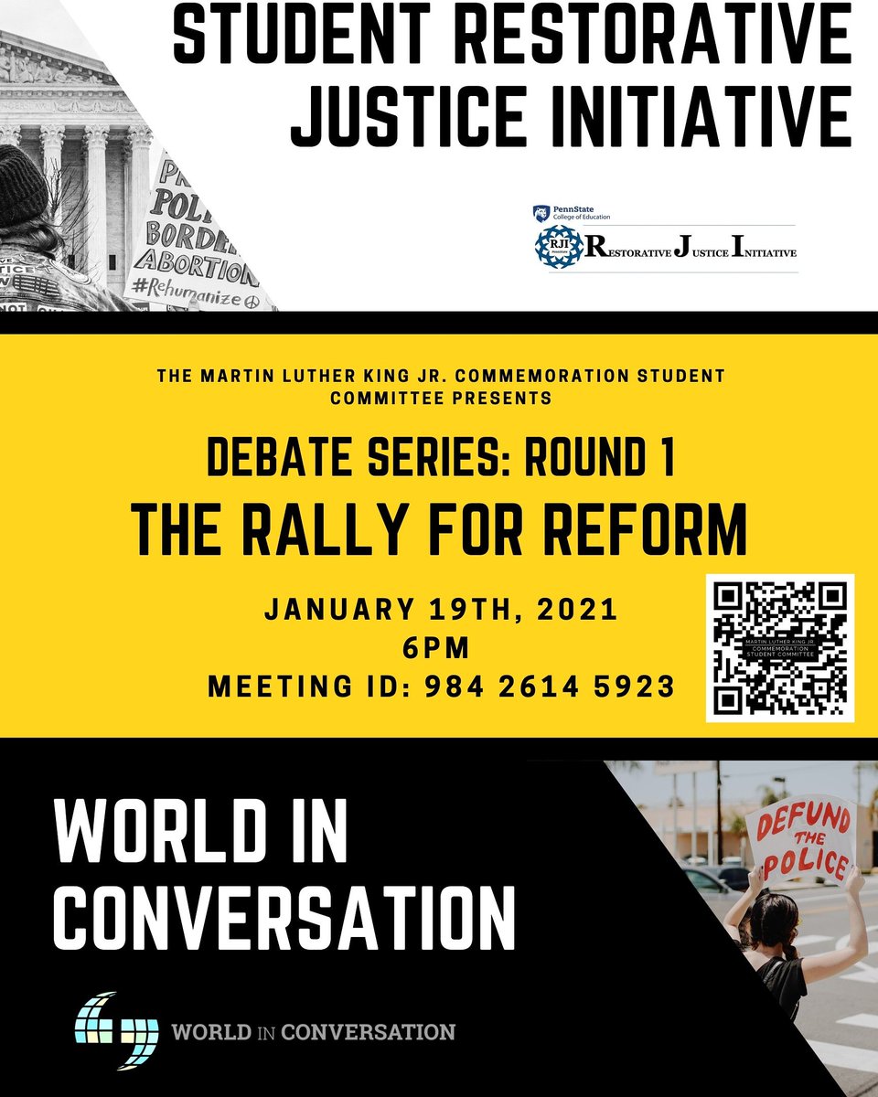 PSU_MLK's tweet image. Please join us as we kickoff our virtual debate series that will occur throughout January and February 2021! Scan the QR code to learn more!