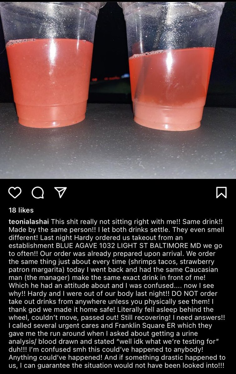 realtianalasha's tweet photo. 🚨MUST READ🚨DON’T GO TO BLUE AGAVE IN BALTIMORE, MD. This is a friend of mine who goes regularly and this happened to her! RETWEET AND SHARE!!!!!! https://t.co/tMvWJLBJ0z
