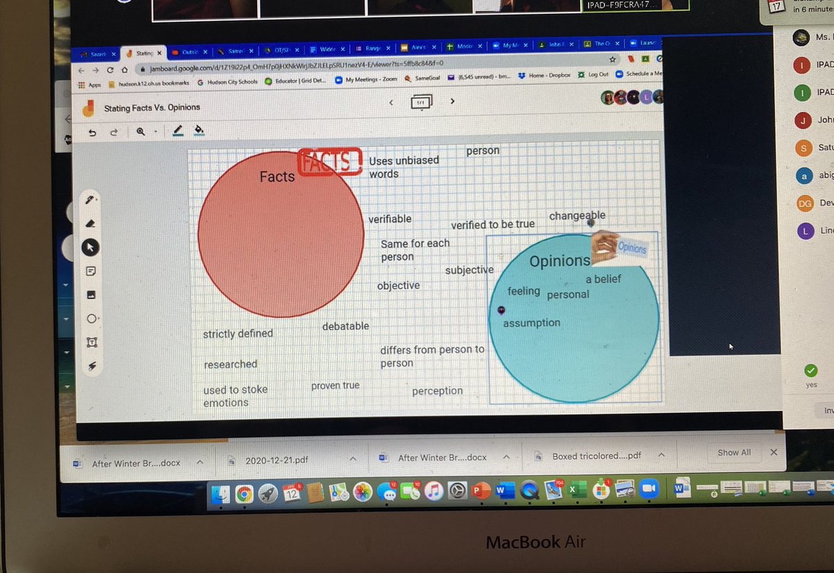 OTCConway's tweet photo. Great day in the VLO world with my students and colleagues. HS students discuss fact vs opinion using a Jamboard and 3rd grader develops fine motor and self help skills while making fruit salad. @hudsonohschools @MsBeccaSLP @KEiskamp https://t.co/oiAFIokvLD