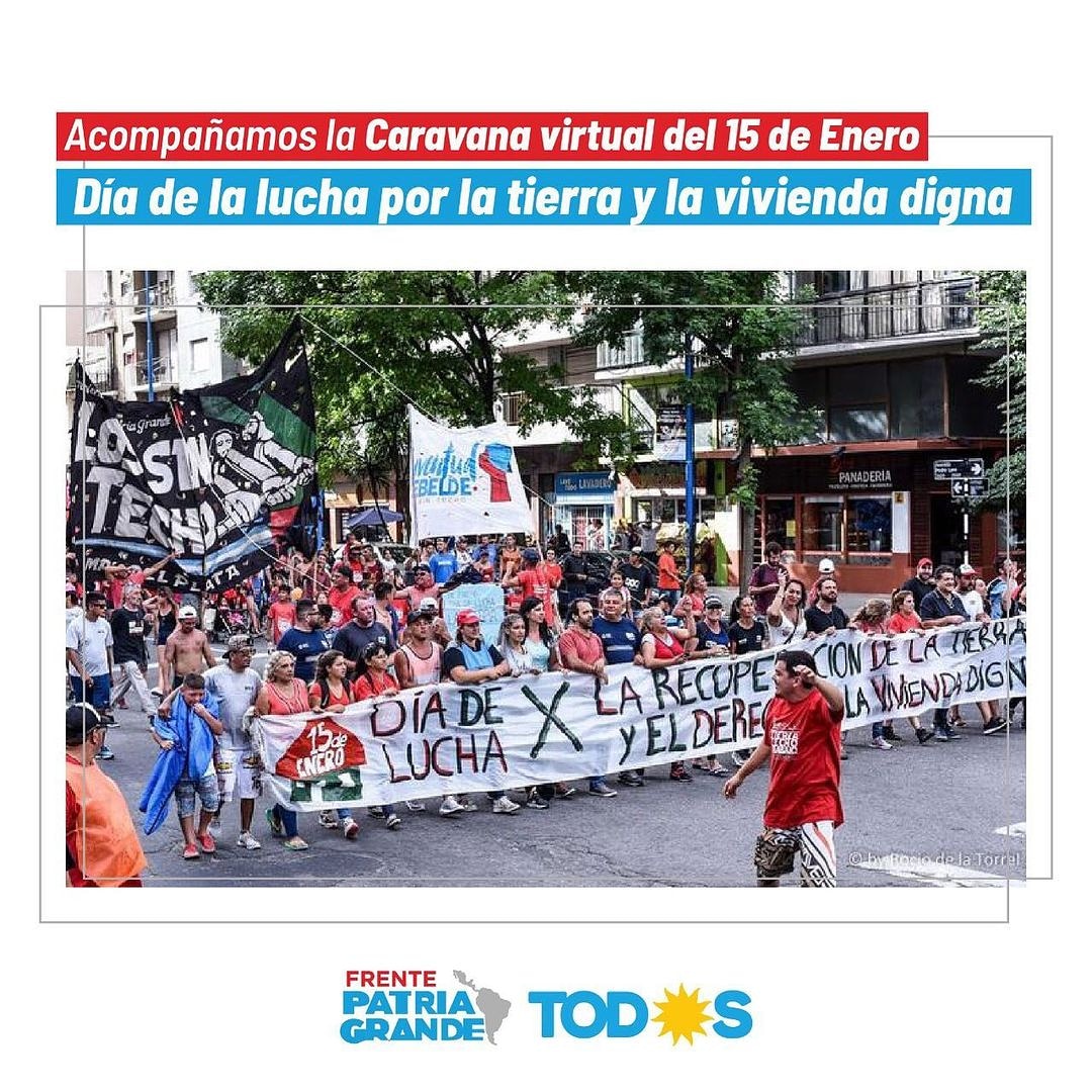 PatriaGrandeMdP's tweet photo. Como cada año, acompañamos a las familias sin techo y la comunidad de Mar del Plata en su lucha por el acceso a la tierra y a la vivienda digna. 

Este año, por contexto de pandemia, la #Caravana15deEnero se realizará de forma virtual por FB de MTE Mar del Plata https://t.co/TV4I4lZXRB