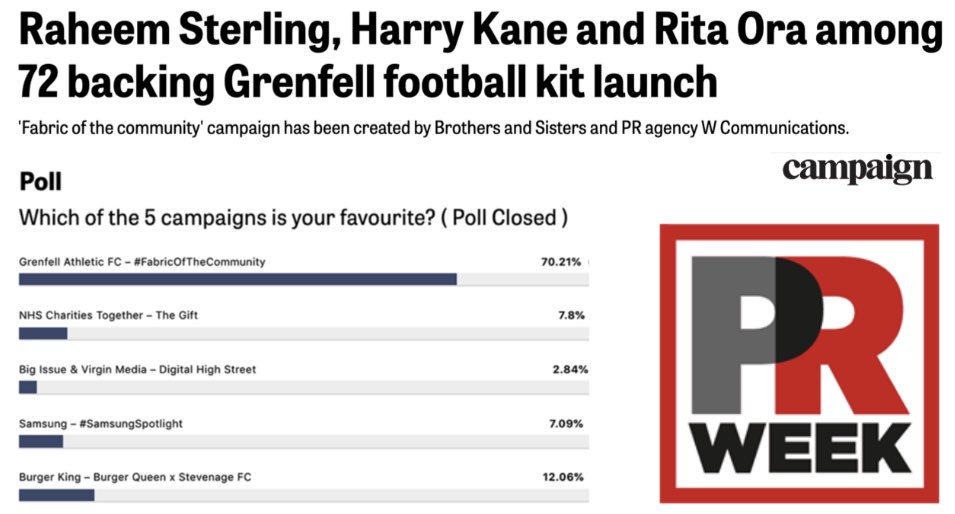 Wonderful start to the Grenfell Athletic FC #Fabricofthecommunity campaign with fantastic Nike shirt sales.  The 72 for 72 idea with our wonderful colab partners <a href="/Wcommlondon/">W</a> voted “Campaign of the Month” in PRWeek UK  week in December. <a href="/azzafozza/">andy fowler</a>