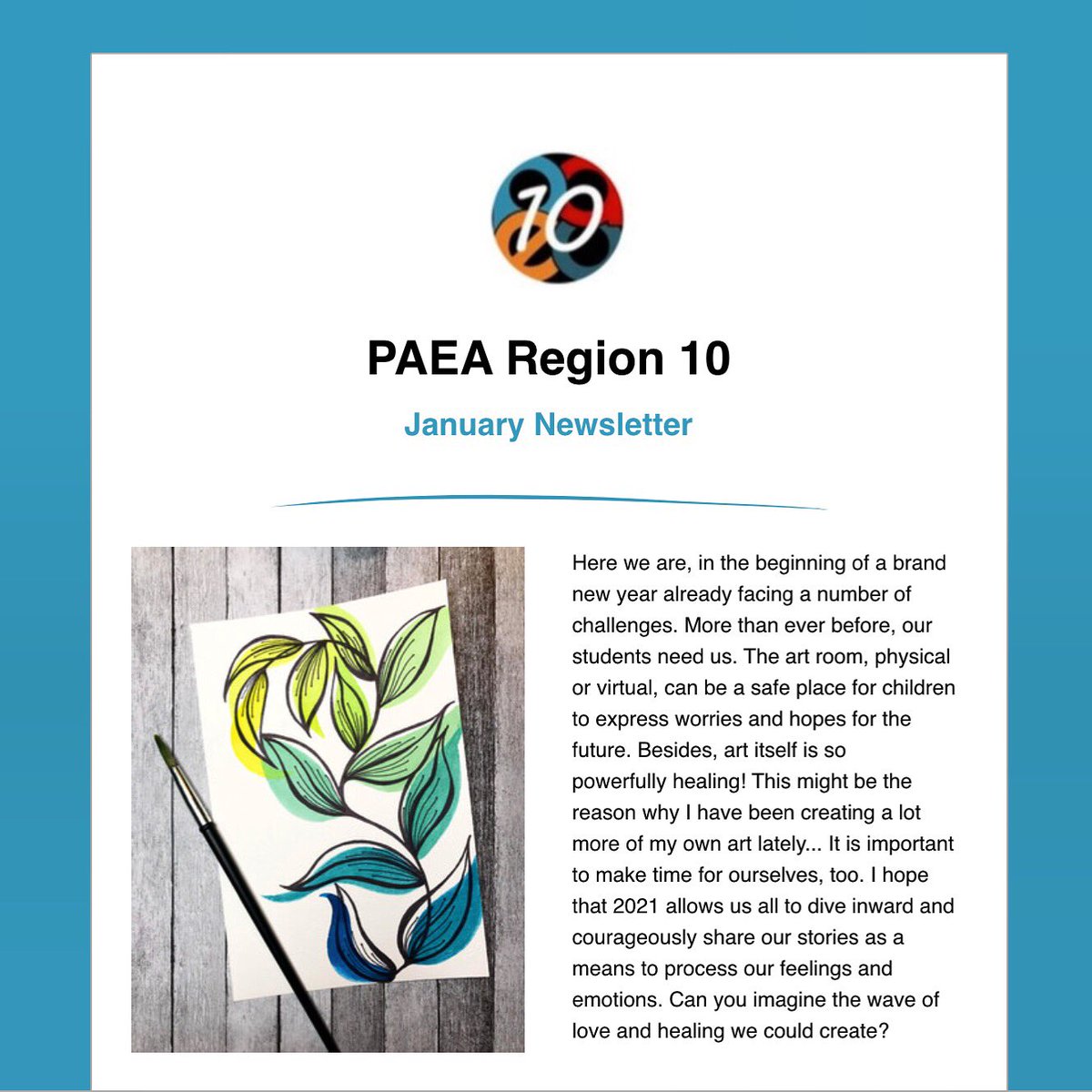 EASDRodrigues's tweet photo. The PAEA Region 10 January Newsletter is out for all member art teachers in the counties of Berks, Carbon, Lehigh, Monroe, Northampton, Pike, and Schuylkill! #Staystrongandtrue to your love for #arteducation! @PaArtEd @NAEAElemArt @NAEA 

Click here: https://t.co/Syb3VF0MQe https://t.co/RLlwYGAyxD