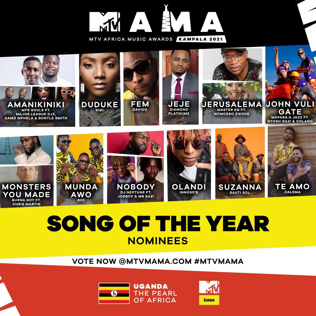MTVBaseWest's tweet photo. It’s time to drop the bass completely & know what tracks made it for the #MTVMAMA Song of the Year.
#Amanikiniki
#Duduke
#FEM
#Jeje
#Jerusalema
#JohnVuliGate
#MonstersYouMade
#MundaAwo
#Nobody
#Olandi
#Suzanna
#TeAmo
Choose Wisely!!!! #VisitUganda https://t.co/2u771P0KdW