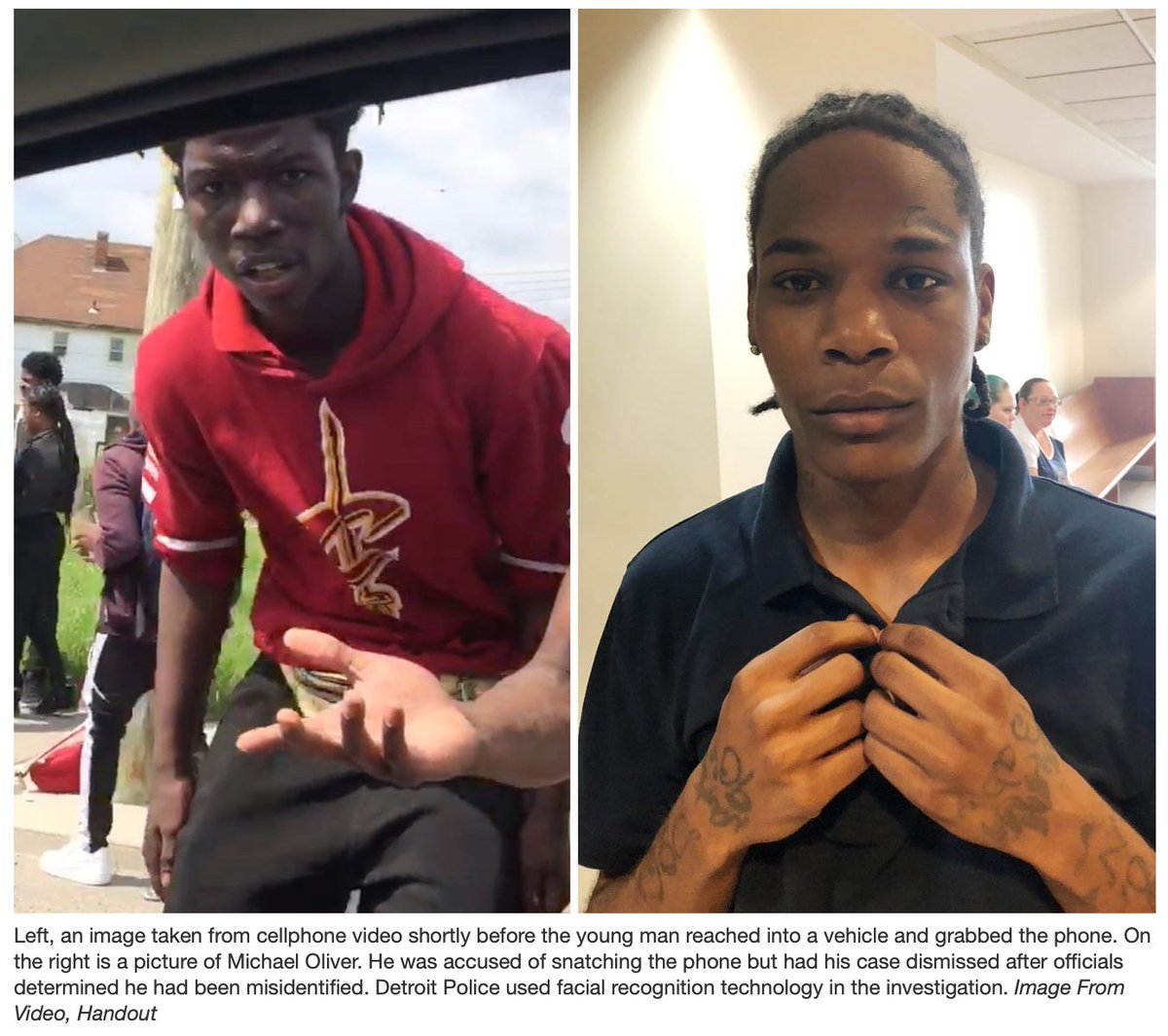 Do these look like the same people? The Data Works Plus system matched these faces, leading Detroit police to arrest and prosecute this young man for felony larceny. LAPD is using the same racist system.