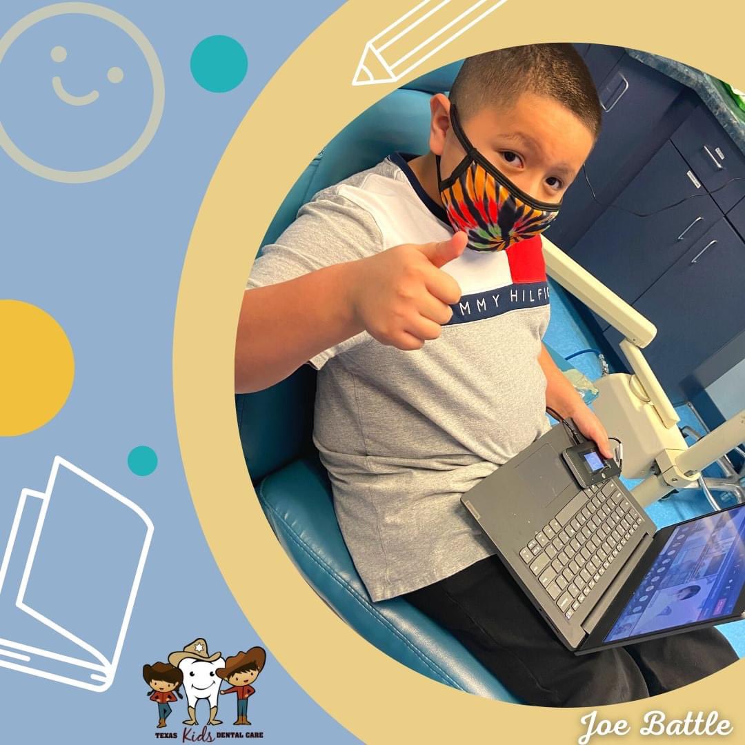 TXKids_Dental's tweet photo. Cebastian doesn't have to miss school while coming to his dental appointment🤠
All 5 of our facilities offer complementary wifi for our patients 🎈
#tkdc #smiletexasstyle #elpaso #ChildrensDentistry #JoeBattle #weloveourpatients https://t.co/1JN8aAF13R