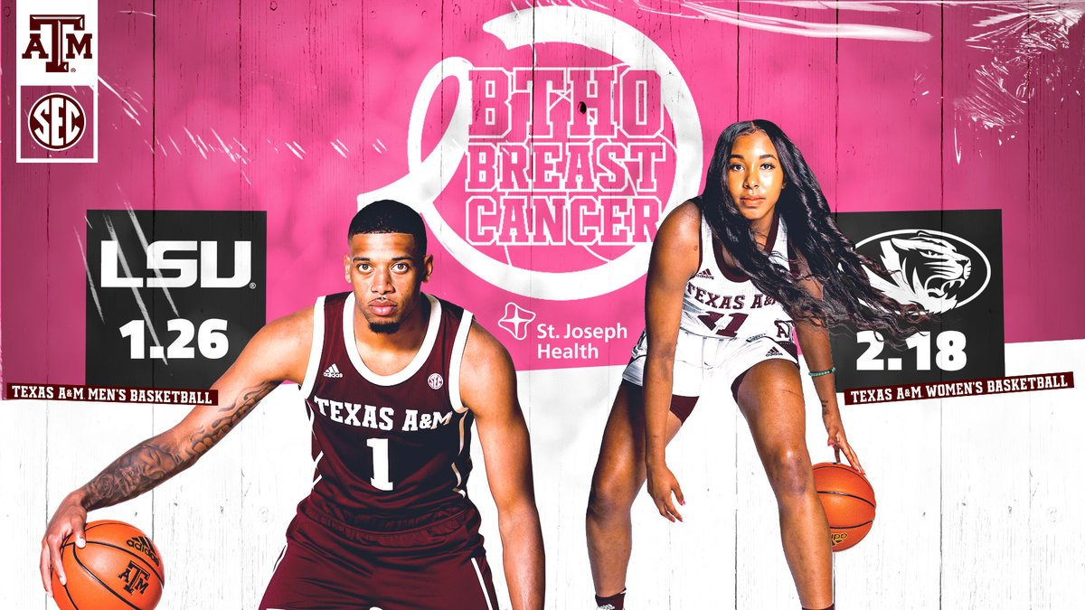 #12thMan, mark your calendars for the annual #BTHOBreastCancer games at Reed Arena! 🏀 Jan. 26 (M) vs LSU 🏀 Feb. 18 (W) vs Missouri 👕 aggi.es/bthobc21shirt 🎀 support virtually: 12thman.com/bthobc #GigEm