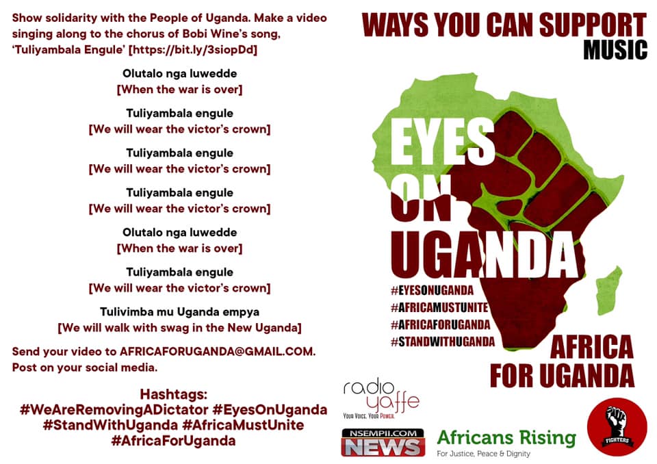 MarinaWrites's tweet photo. Concerned about what is happening in Uganda? Here are some ideas to show your solidarity. #WeAreRemovingADictator #EyesOnUganda #StandWithUganda #AfricaMustUnite #AfricaForUganda. https://t.co/Fv6HwQRakp