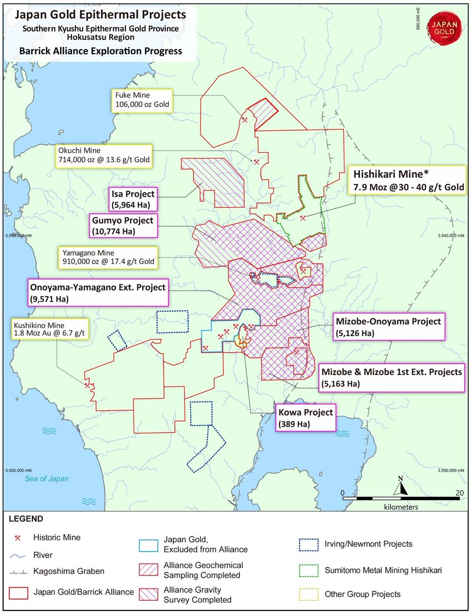 japangoldcorp's tweet photo. Our Hokusatsu gold projects cover 80% of the prospective ground in one of Japan’s largest gold producing areas.

Most recently, geophysical-gravity surveys are complete on 8 of the 15 projects. View our presentation to see what’s next to be surveyed: https://t.co/bvp5DCo82G $JG.V https://t.co/DXpSDxRzM3