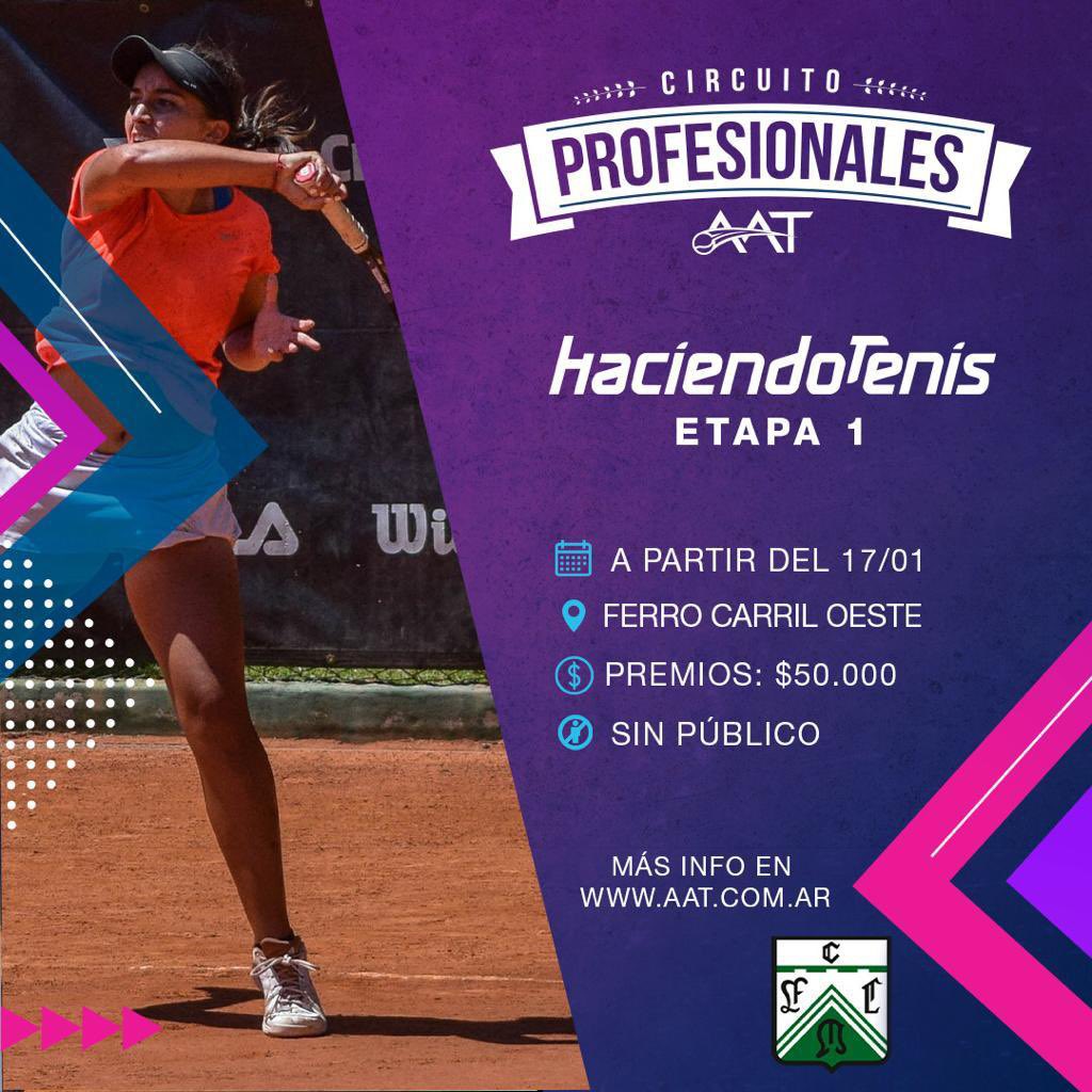 AATenis's tweet photo. 👩🏻Nuevo torneo del circuito femenino de Profesionales en @FerroOficial.
🗓️ A partir del domingo 17/01
😷 Bajo los cuidados del #ProtocoloAAT
➕ info del Haciendo Tenis 1 en https://t.co/1aCr7L4EBP https://t.co/jnV7LgKUyF