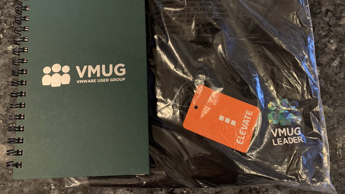 ReginaVMUG's tweet photo. @MyVMUG thanks for the new leader shirt and notebook. Hopefully we can have in person meetings this year so people can see them. #vmug @vExpert https://t.co/6H9j0t05tL