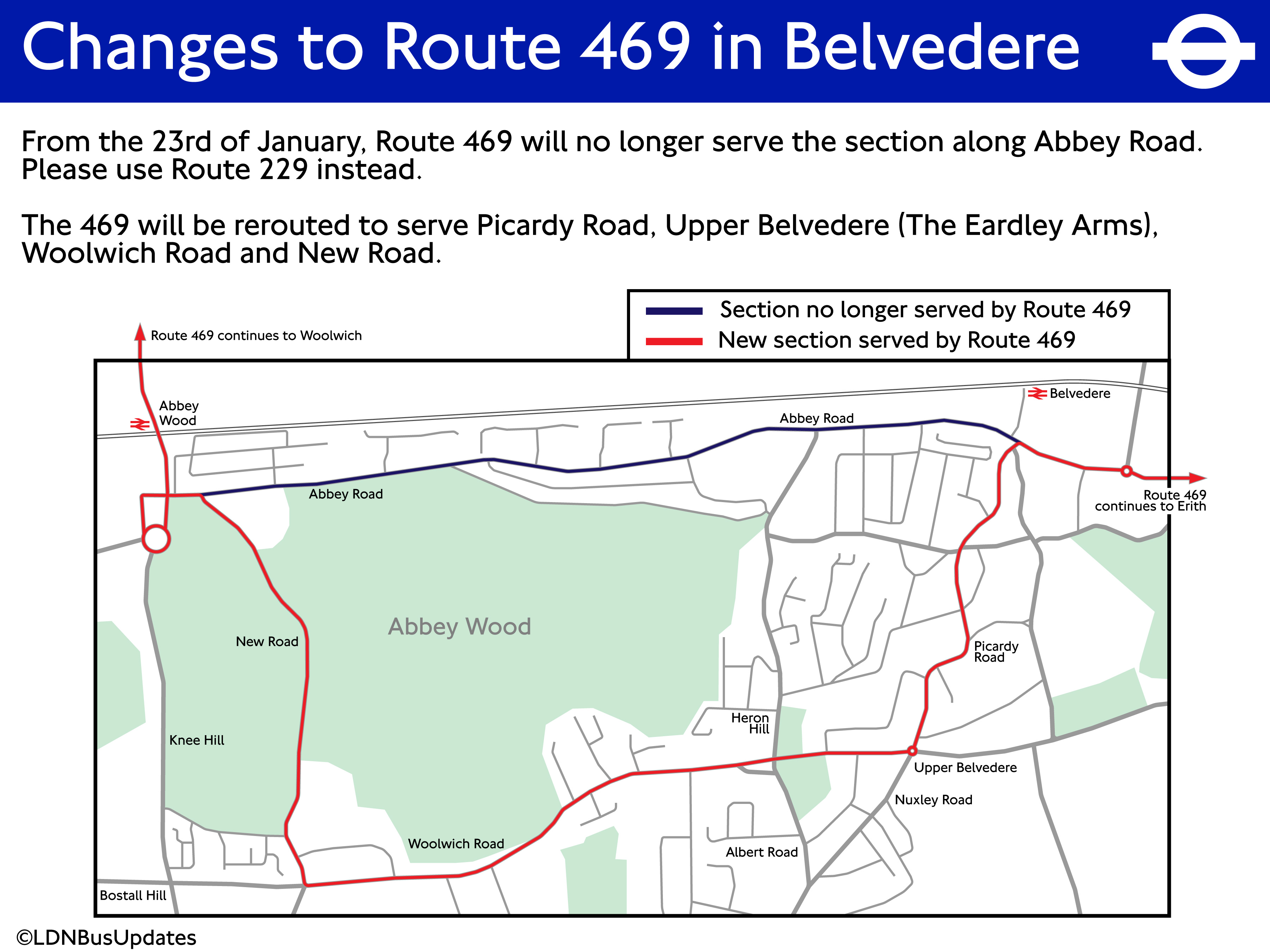 229 Bus Route Map London Bus Updates On Twitter: "From The 23Rd Of January, Route 469 Will Be  Rerouted Around The #Belvedere And #Abbeywood Areas. Please See Below For  More Information. Https://T.co/Dgjsebxxam" / Twitter