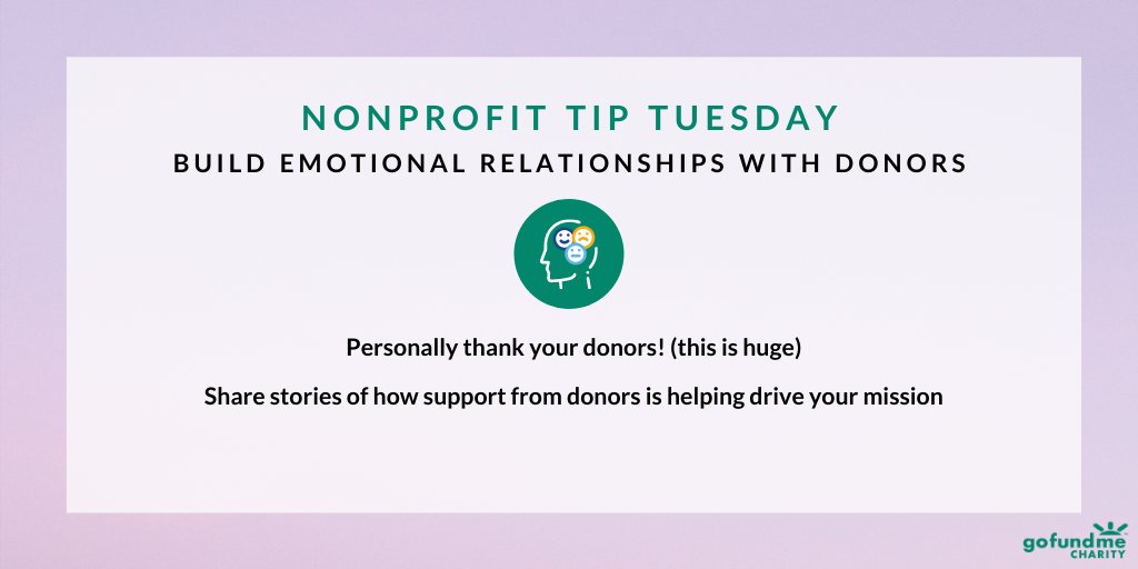 Build an emotional relationship with your donors! By connecting on a level deeper than just a transactional donation, your donors are more likely to stay engaged with your cause! #NonprofitTipTuesday