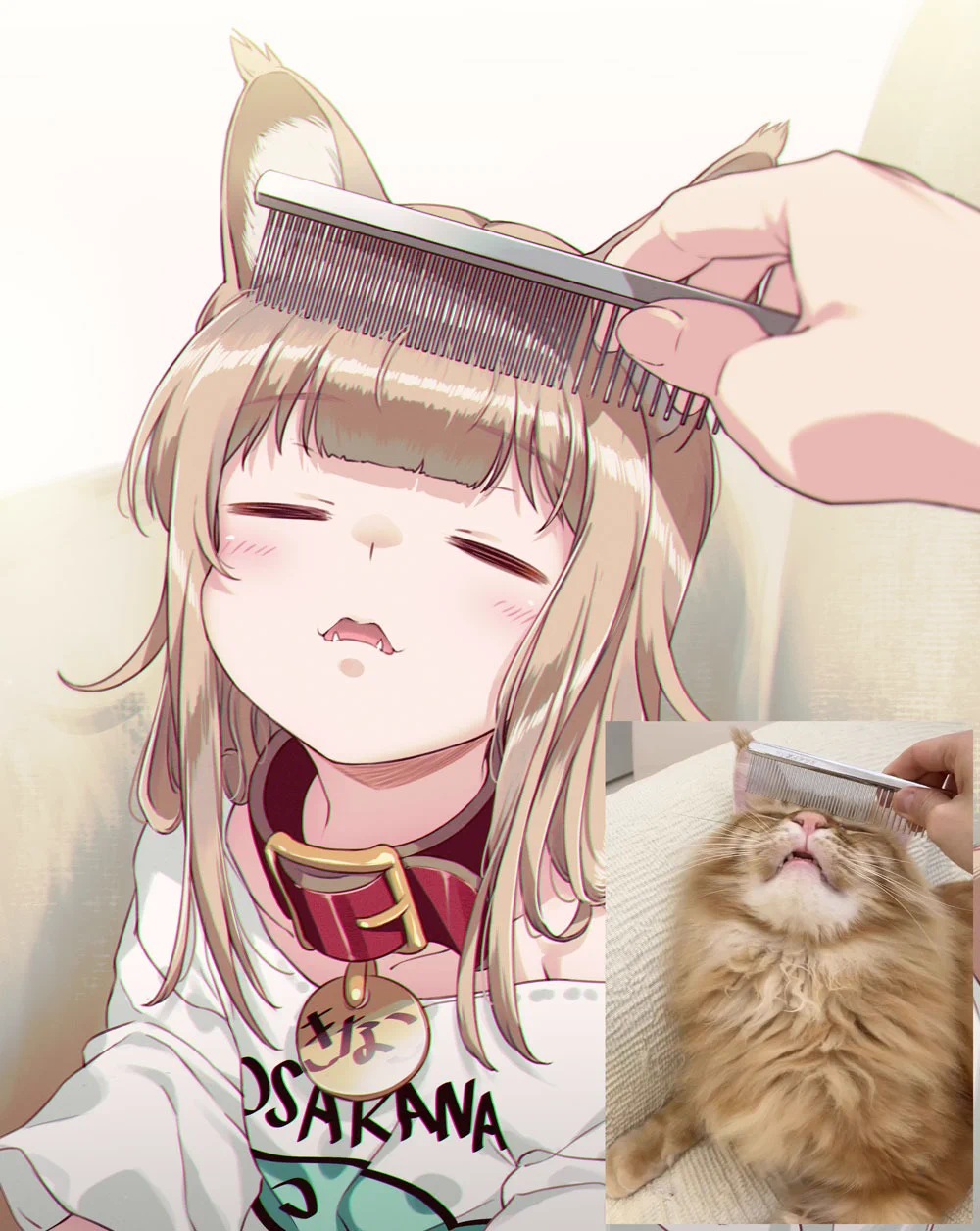 猫が人型になったらこんな感じ？ブラッシングされてる愛猫を描いてみた！