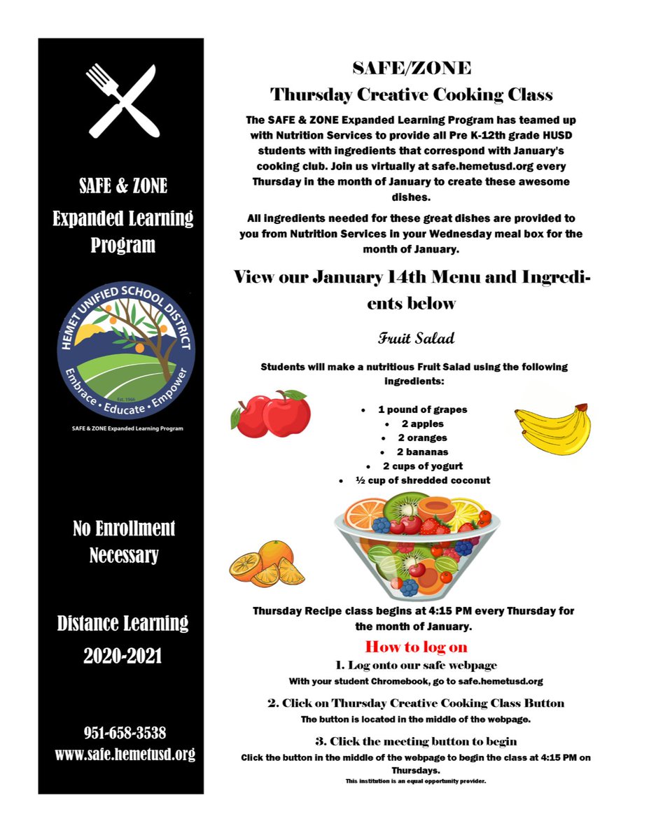 HUSDNutrition's tweet photo. Did everyone have fun with the cooking class last week?  Items for the next class will be in tomorrow’s meal kits! We’d love to see pictures or videos of your cooking creations so tag us @HUSDNutrition
#husdpremier #parentresourcecenter #SAFE_HUSD https://t.co/Oai5K5aSzG