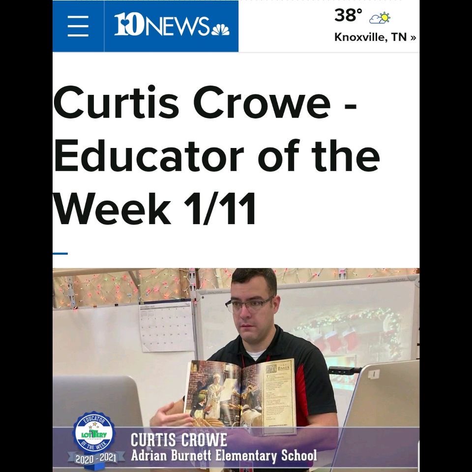 ABESCardinals's tweet photo. Congratulations to Mr. Curtis Crowe for being named @wbir Educator of the Week! Way to go Mr. Crowe!! #definingourflying #highexpectations https://t.co/RgKz9JKAPq