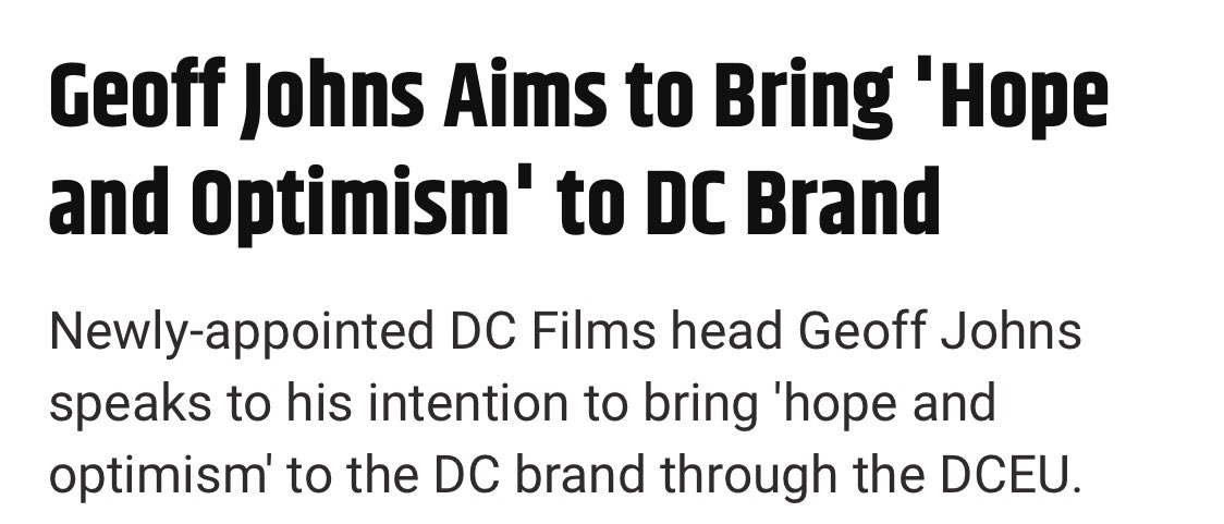 This lines up with a clear mandate of GJ making it clear that he was pushing aggressively for a DC universe with “hope” and “optimism,” at the time of him being promoted to DC President.
