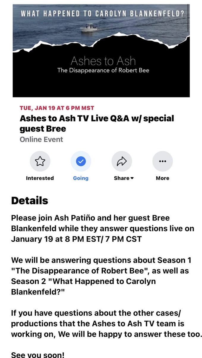 AshesToAshTV's tweet photo. Please join Ash Patiño and her guest Bree Blankenfeld while they answer questions live on FACEBOOK, January 19 at 8 PM EST/ 7 PM https://t.co/Jw7Xup9JnJ