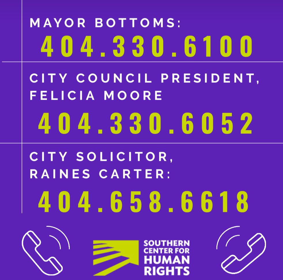 shedefendsit's tweet photo. If you have time, call and tell @CityofAtlanta that they should be thanking anti-racist protesters, not arresting legal observers. This has persisted far too long. https://t.co/41J1QNJ4gV