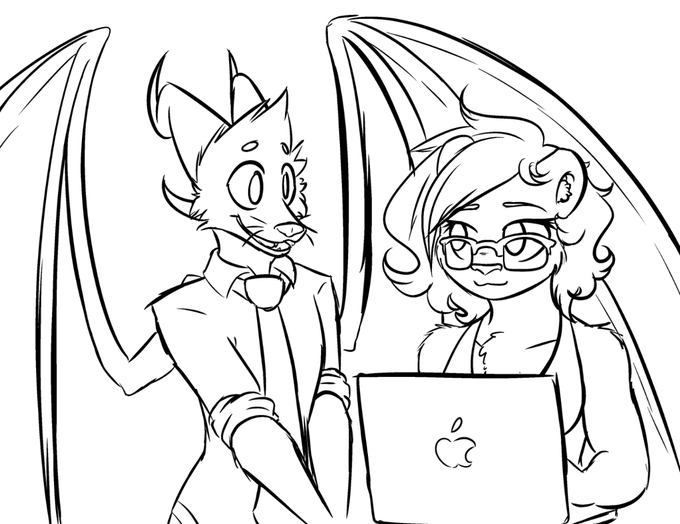 Some little doodles I did of mine and @Makai_Coyote's sonas ? 