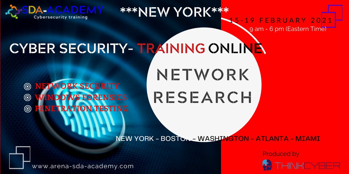 Securedigitale's tweet image. ***** Cybersecurity Training &quot;NETWORK RESEARCH&quot; *****

***** NEW YORK ---&amp;gt; 15-19 February 2021 *****

Hurry up and enroll now !

( lnkd.in/eYKBi3z )

#cybersecurity_training #Hands_on_simulator #cyber #live_Instructors #Real_world_Scenarios #cybersécurité #online_Training