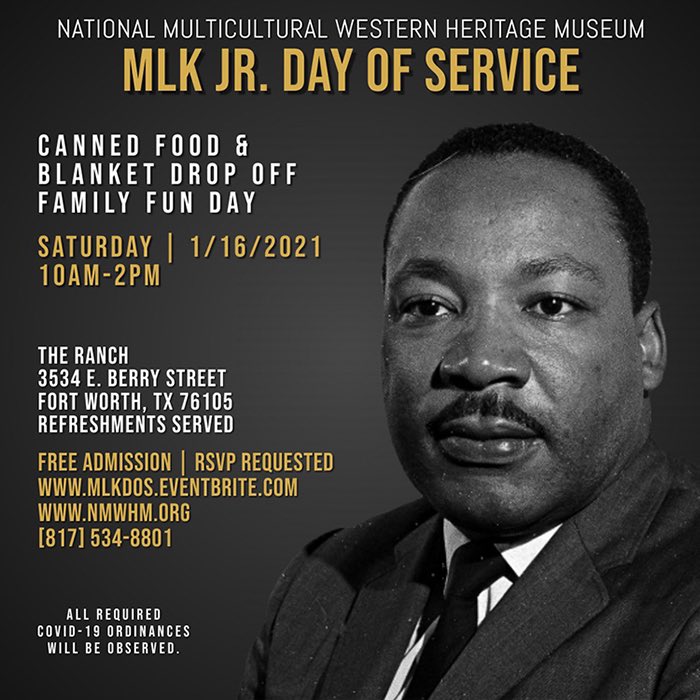 HRCDFW's tweet photo. In honor of MLK Day of Service HRC DFW will participate in the National Multicultural Western Heritage Museum Blanket Drive. Visit Amazon and purchase one or more blankets. Ship to: Attn Gloria Austin's Gift Registry Address https://t.co/Yrw3brQ1TR
@NMWHMUSEUM
#mlk #mlkdos https://t.co/LvzSTyj91g