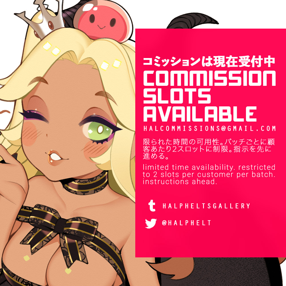 Commissions open! 3 slots. as usual will close by end of day. You can get u a cowgirl?? halpheltsgallery.tumblr.com/post/640149943…