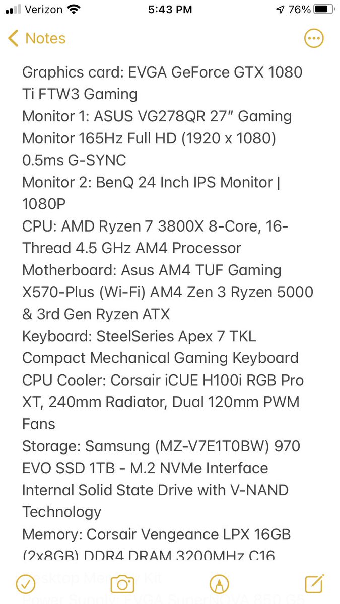 PocketsPizza's tweet image. I got my new gaming PC a few days ago. Just upgraded from a gaming laptop to this beast. Runs super well so far. Specs down below if you are interested.
