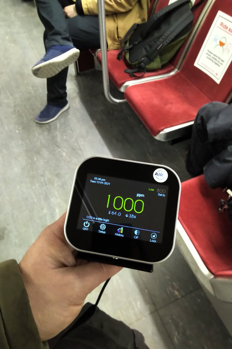 Back with your evening  #TTC rush hour CO2 readings: Bloor line up to 1000ppm despite what I'd describe it as a very light commute  @AirQ007