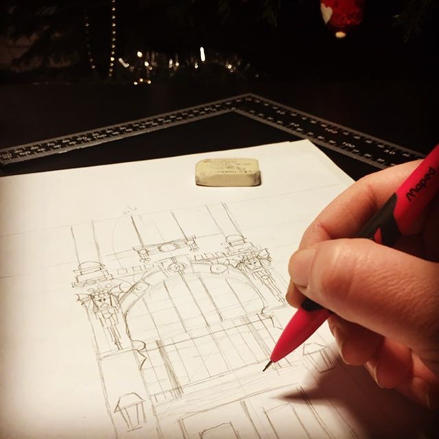 Sketching a building strongly impressed by one of my favourite art nouveau examples in Riga. ❤️