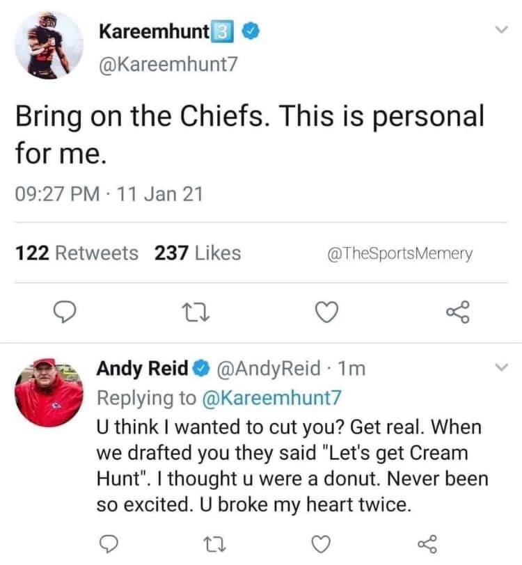 FrankieKennethL's tweet photo. Bwahahaha.  Andy Reid’s a funny dude!!   😂 😂 https://t.co/6yejwPfqqJ