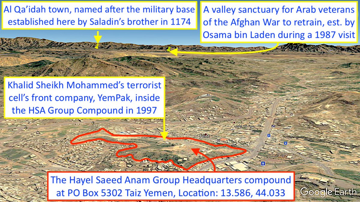 MancunianQuiet's tweet photo. @JZarif @SecPompeo Mr Zarif
#AlQaidah is a town in Yemen with a training base nearby
Khalid Sheikh Mohammed's front company #YemPak was inside the Hayel Saeed Anam (HSA) Group HQ in Taiz Yemen
The #HSAGroup hosted, funded & facilitated terrorists; when the #UAE attacked Yemen HSA moved to #Dubai https://t.co/f0gHOFnmmd
