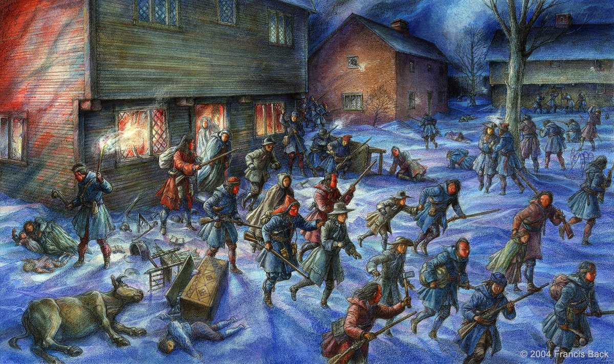 3. Great-grandmother Sarah Barnard was part of the Raid on Deerfield (aka Deerfield Massacre), but that was the winter 1803-1804, so that won't count but might offer some clues. Already a widow, she'd remarried, the captain of town militia, so lived in a fortified house.