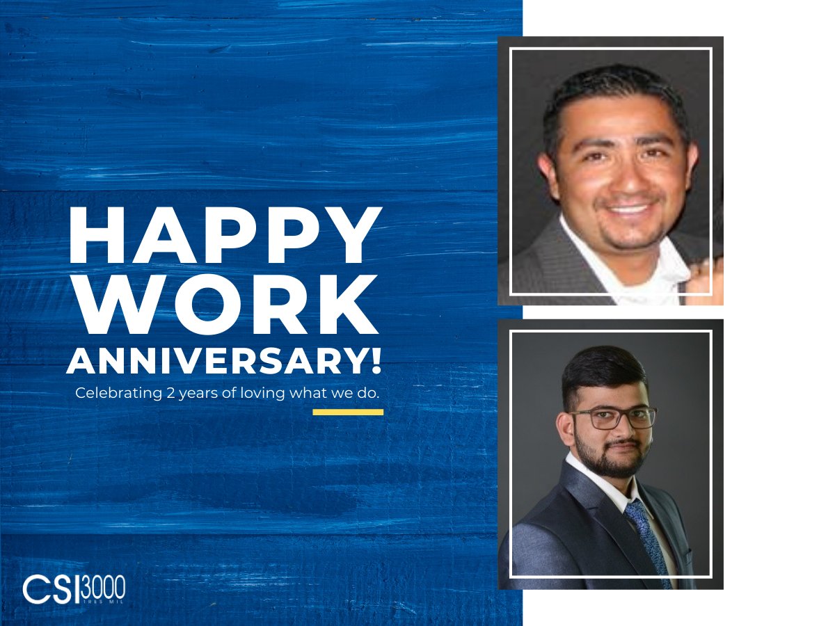 CSI_3000's tweet photo. Happy 2-year anniversary to our Director of Operations, Armando Orozco and Project Engineer, Amit Gole. Loving what you do sure makes time fly 🛫 #ThisIsCSI3000 #CSI3000Family https://t.co/er3RxluGdW