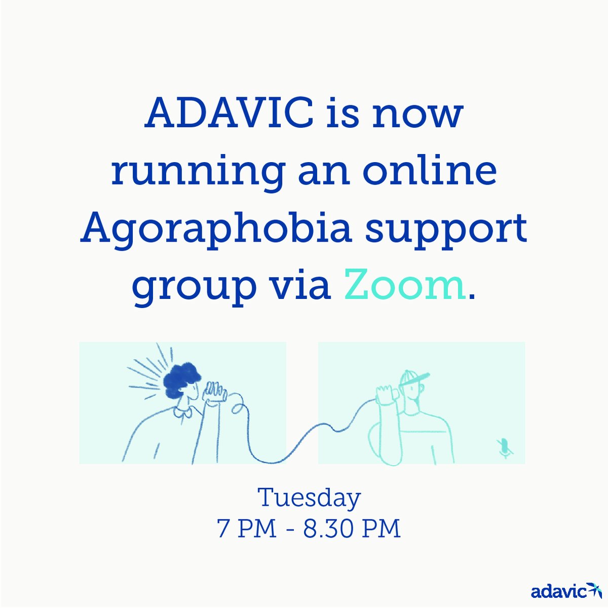 ADAVIC is running weekly Agoraphobia Online Support Groups.
Meeting time: 7pm to 8.30pm
Cost: $3
Capacity: 11 individuals only
trybooking.com/events/landing…
If you require further information email us at adavic@adavic.org.au
#MentalHealthMatters #supportgroups #Anxiety #depression